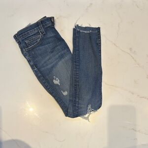 Current/Elliott Distressed Ankle Jeans in Blue
